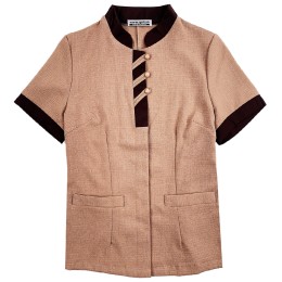 大量訂購卡其色短袖家政清潔服  個人設計撞色企領酒店清潔服  保潔員工作服 SKHH025  大量訂購卡其色短袖家政清潔服  個人設計撞色企領酒店清潔服  保潔員工作服 SKHH025